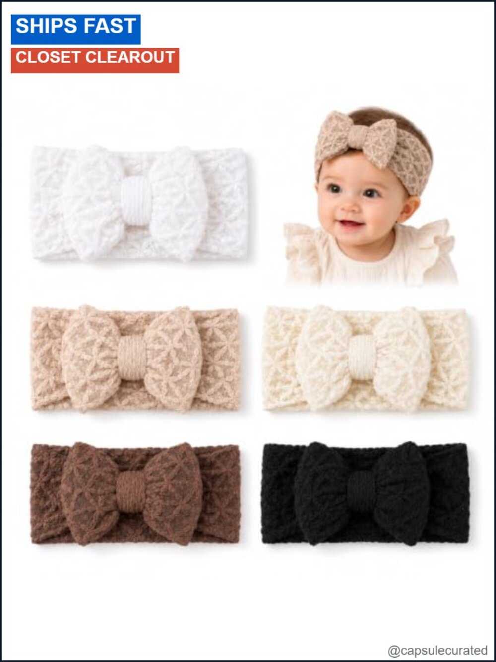Baby Girl Headbands 5 Pack Jacquard Mesh Bow Headwrap Set